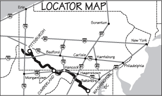 Great Allegheny Passage locator map. Pennsylvania, Maryland, Washington, D.C., West Virgina. The Local History Company, publishers of history and heritage.